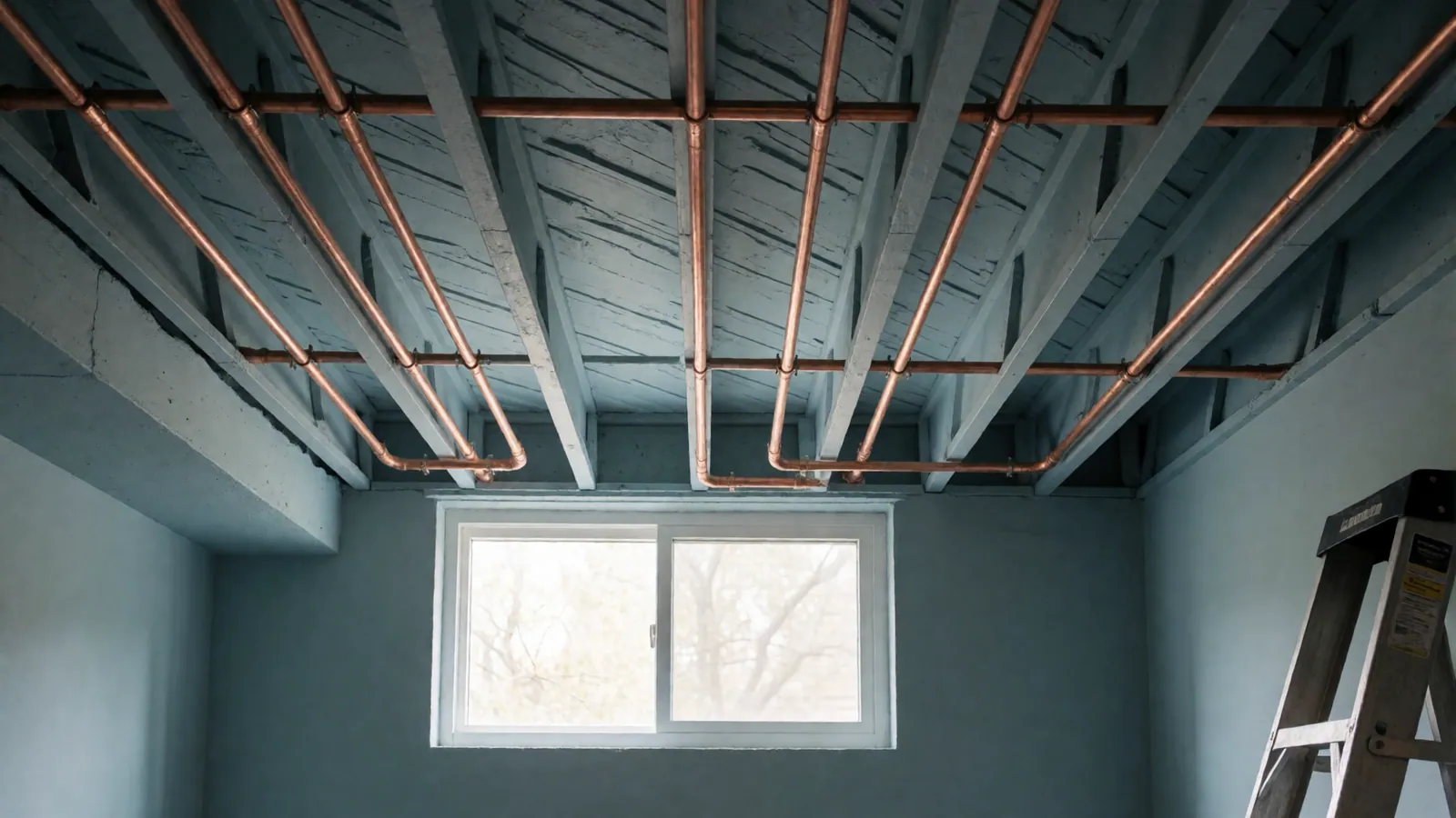 A finished copper repipe in a Woodside basement