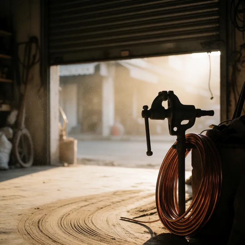 Morning light through the shop door