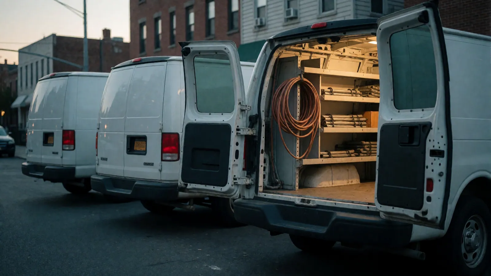 The vans, before the first call of the day